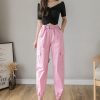 High Waist  Women's Looses Cargo Pants With belt nine-point harem pants Colorfur  high waist pants sashes pockets office pants - Takalr