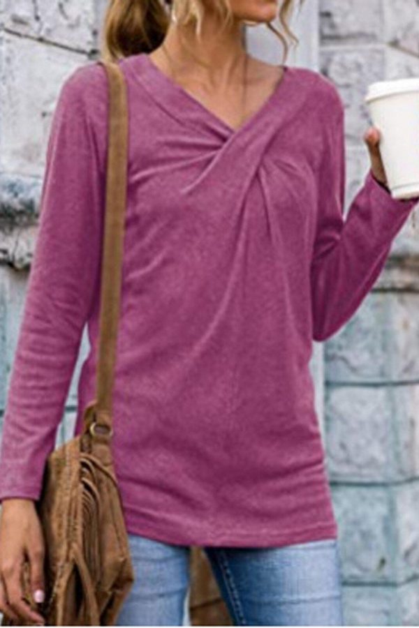 Women V-Neck Solid T-Shirt Loose Long Sleeve Plus Size Shirts Autumn Spring Pullover Tops 2020 Female Cotton Tee Shirts - Takalr