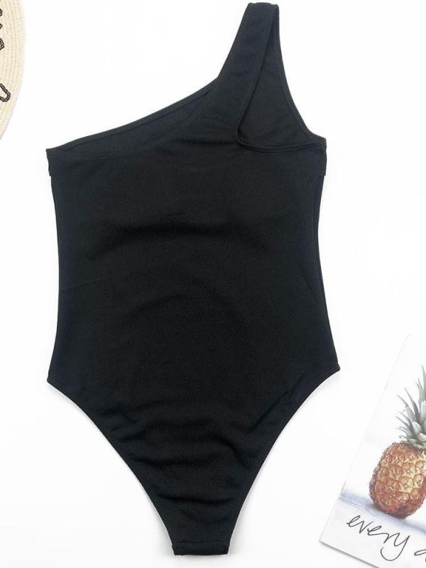 One Shoulder Hollow Out Black One Piece 2021 New Arrival Padded Beach Sexy Swimsuit Female Swimwear Women Monokini - Takalr