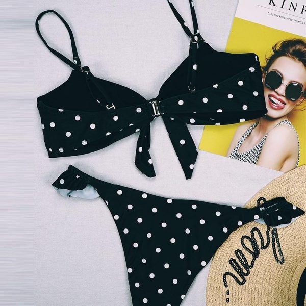 2021 Bikinis Mujer Sexy Ruffle Swimwear Women Tie Front Swimsuit Polka Dot Print Biquini Beach Wear Bathers Bathing Suit - Takalr