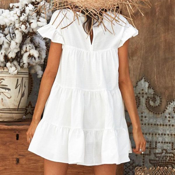 Women Casual Ruffle O Neck Short Sleeve Dress - Takalr