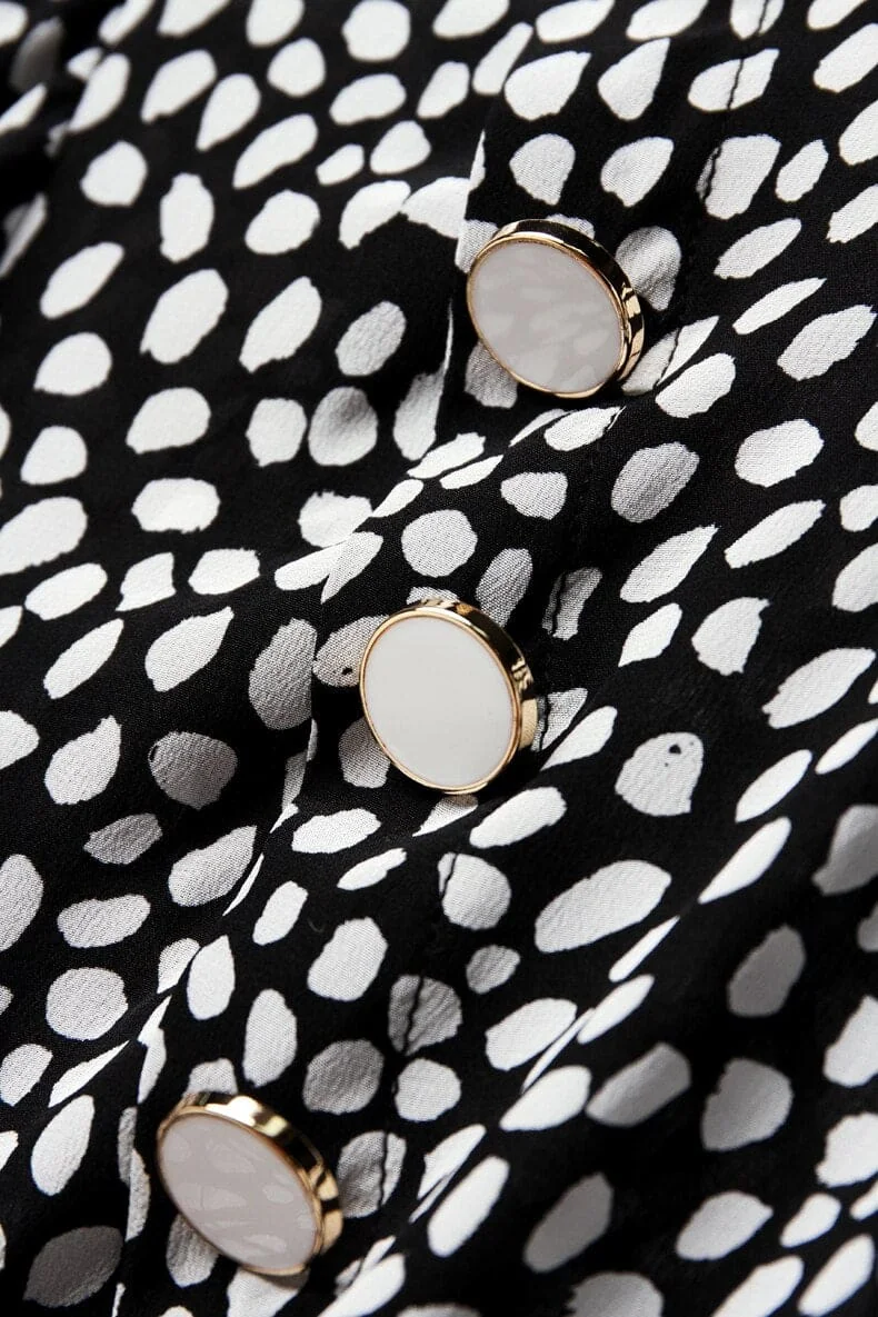 100% Natural Silk Women's Shirt O Neck Long Sleeves Dots Printed Asymmetrical Fashion Blouse Tops - Image 11