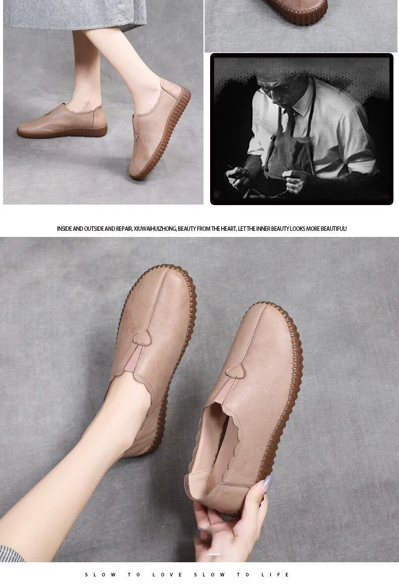 Genuine Leather Retro Shoes for Women Slip On Flats Ladies Casual Soft Loafers Female Spring Solid Driving Footwear - Image 10