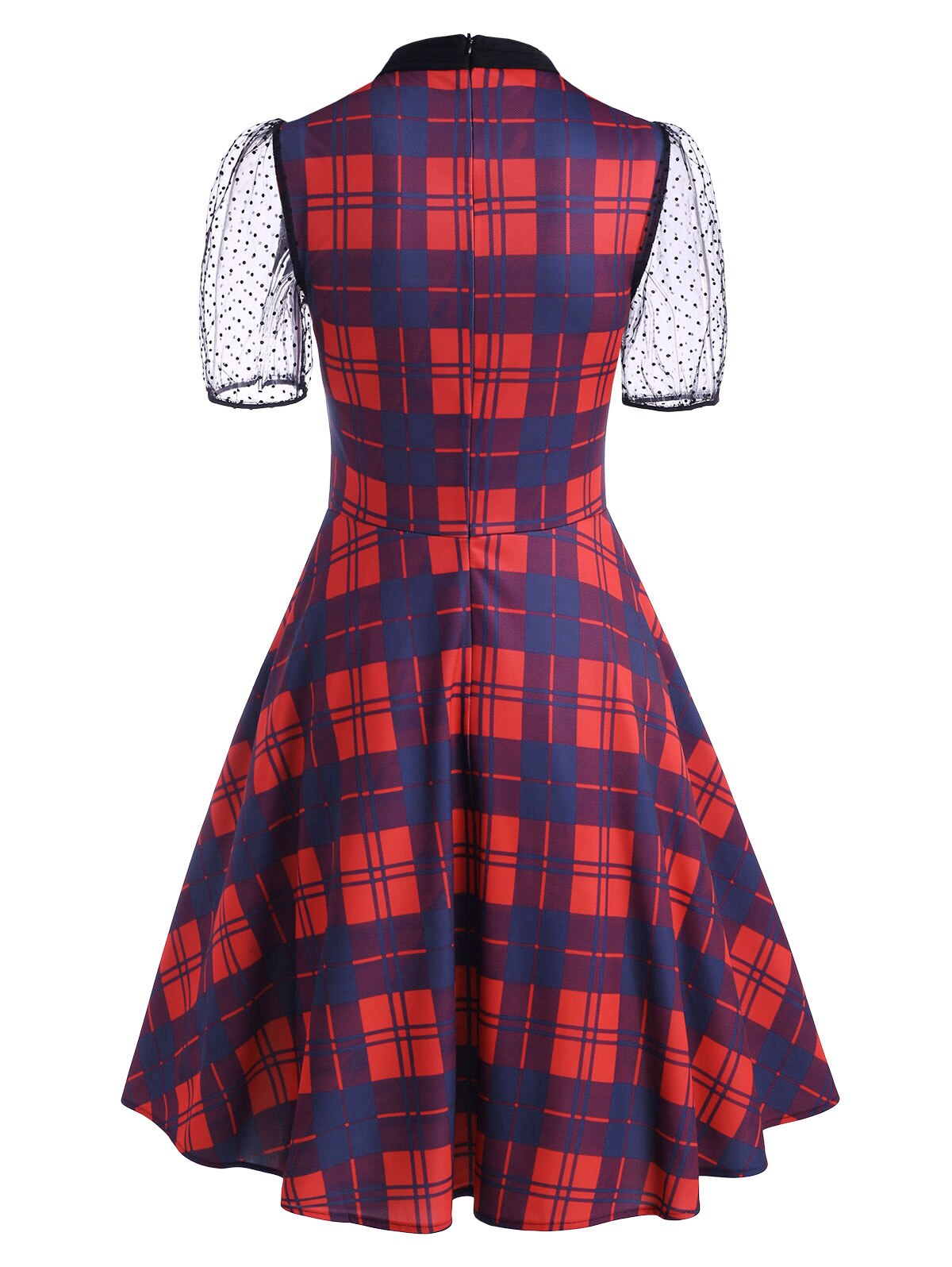 Plus Size Plaid Swiss Dot Bowknot Puff Sleeve Vintage Dress Short Sleeves Sexy Party Dress Elegant Spring Retro Dress - Image 3
