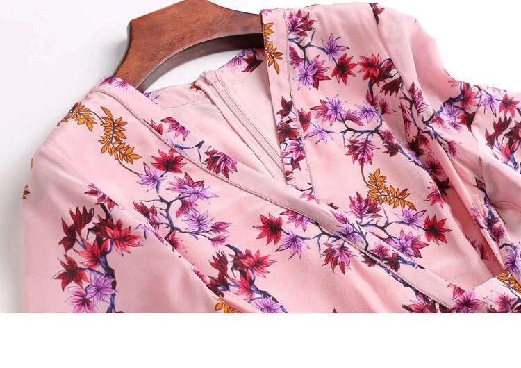 100% Silk Women's Dress Sexy V Neck Ruffles Short Sleeves Printed Asymmetrical Fashion Casual Summer Dresses - Image 9