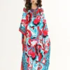 Women's Runway Dresses O Neck Batwing Sleeves Loose Plus Sizes Printed Knitted Elastic Maxi Long Dresses