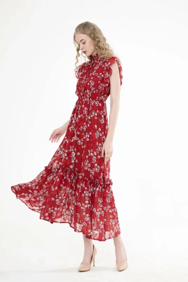 Women's Runway Dresses Lace Up Collar Ruffles Printed Tiered Elegant Casual Designer Dresses Vestido