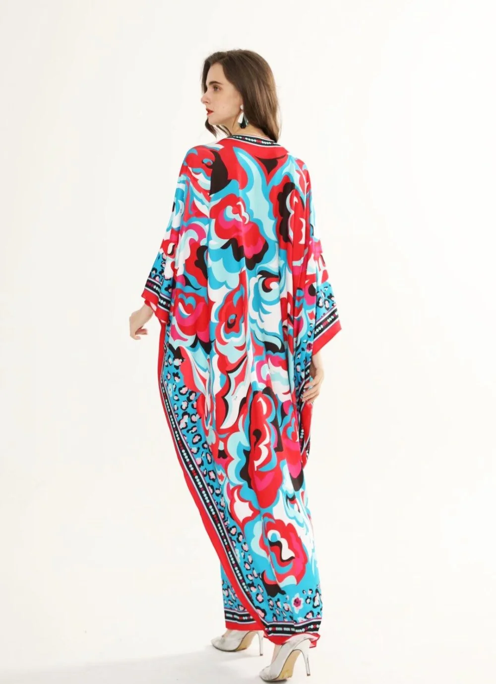 Women's Runway Dresses O Neck Batwing Sleeves Loose Plus Sizes Printed Knitted Elastic Maxi Long Dresses - Image 8