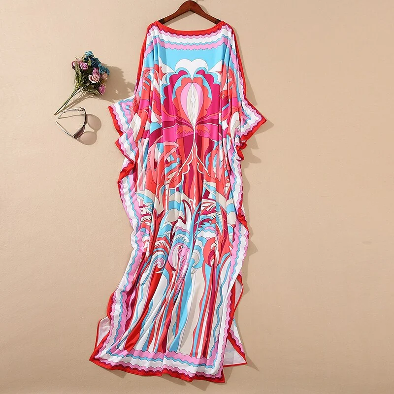 Women's Runway Dresses Slash Neckline Long Batwing Sleeves Printed Loose Design Knitted Elegant Causal Long Dresses Robes - Image 9