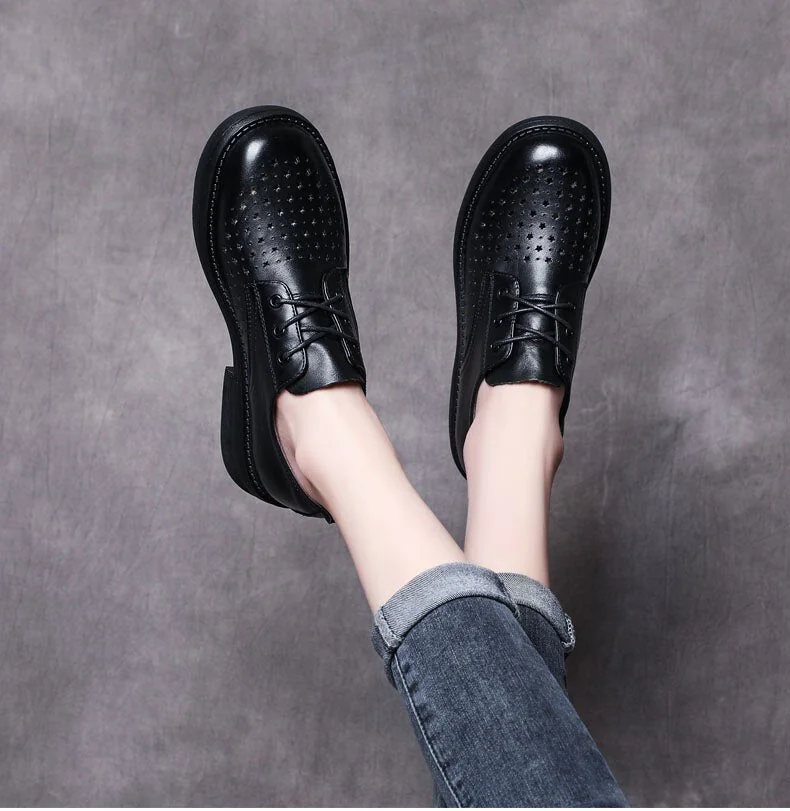 Women Flat Shoes Lace Up Moccasins Soft Genuine Leather Ladies Shoes Handmade Flats Hollow Casual Women Shoes - Image 11