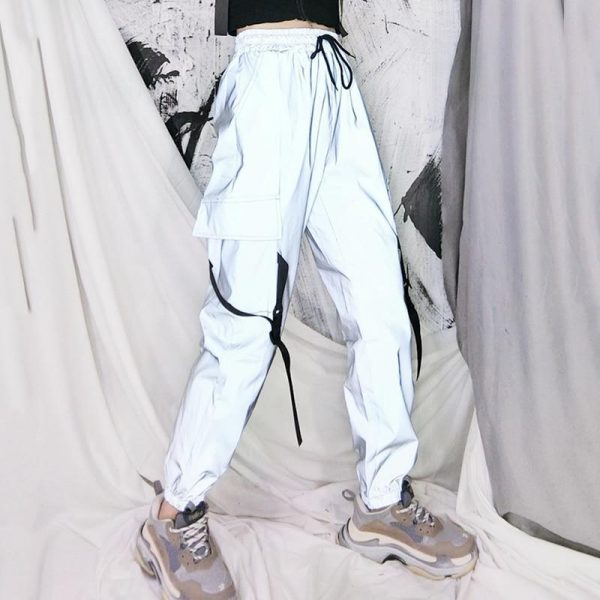 Spring Loose Reflective Cargo Pants Glowing Streetwear Ribbon Sweatpant Women Casual  Trousers Hip Hop Harajuku cargo pants - Takalr