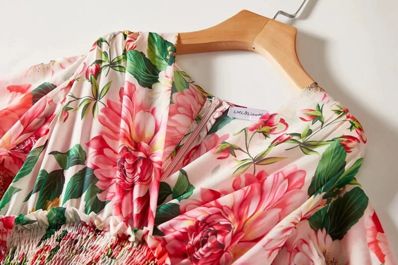 Women's Runway Dresses Sexy V Neck Short Flare Sleeves Floral Printed Tiered Ruffles Fashion Elegant Prom Long Dresses - Image 11