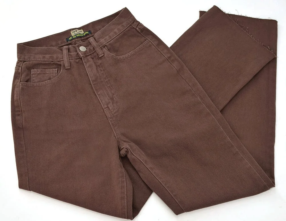 High Waist Straight Loose Jeans Chocolate Color Denim Trousers Retro Jeans - Image 9