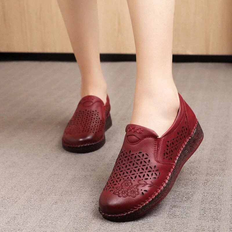 Spring Summer Slip On Women Shoes Hollow Breathable Genuine Leather Moccasins Flats Shoes Female - Image 26