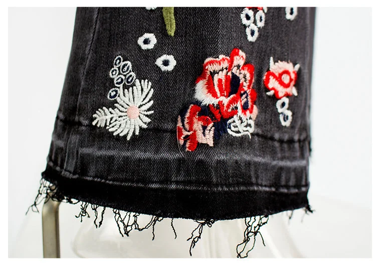 Vintage Embroidery Jeans Woman Elastic Black Jeans Spring Autumn Flare Denim Pants - Image 11