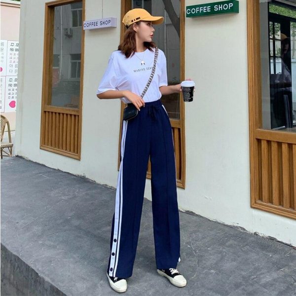 Spring Split Wide Leg Pants Straight  Pants Female Student Wide Leg Pants Loose Harajuku BF Streetwear Joggers - Takalr