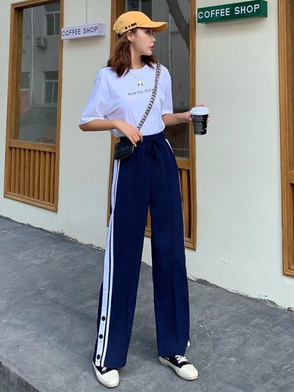 Spring Split Wide Leg Pants Straight  Pants Female Student Wide Leg Pants Loose Harajuku BF Streetwear Joggers - Takalr