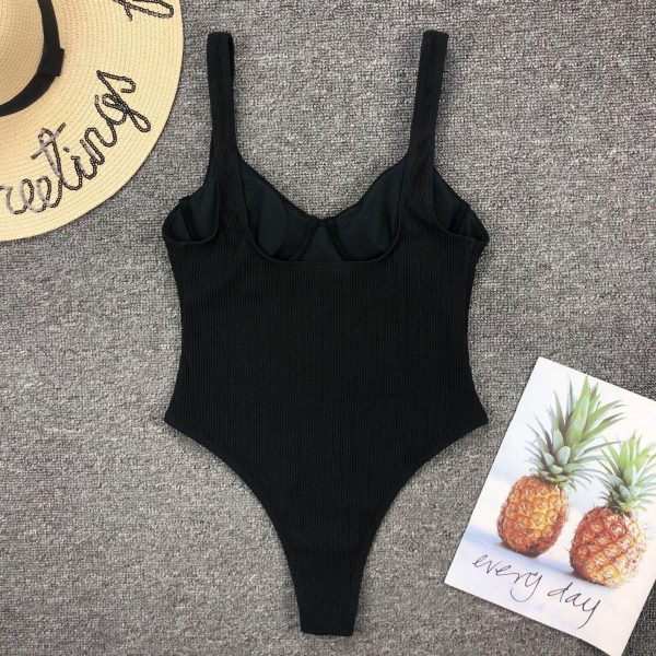 Push Up One Piece Swimsuit Sexy High Cut Swimwear Women 2021 Black Bodysuits Summer Padded Bathing Suit Women Swim Wear - Takalr