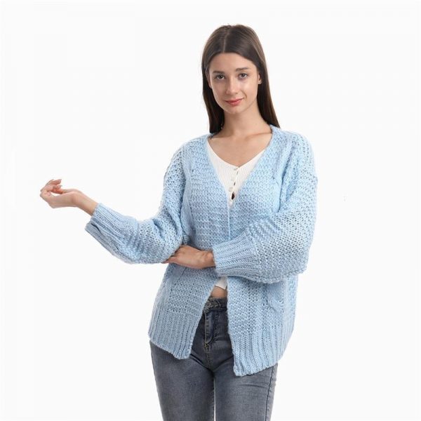 Loose Knitted Casual Cardigan Tops Women Long Sleeve Sweaters - Takalr