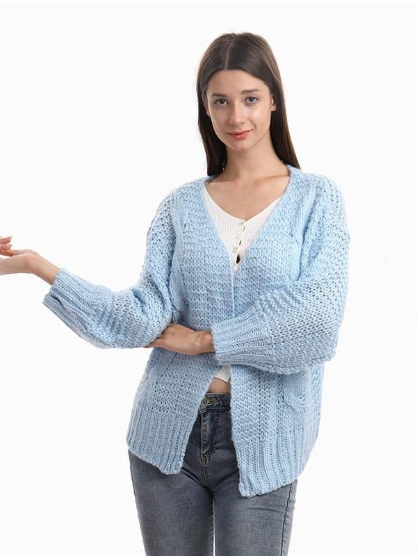 Loose Knitted Casual Cardigan Tops Women Long Sleeve Sweaters - Takalr