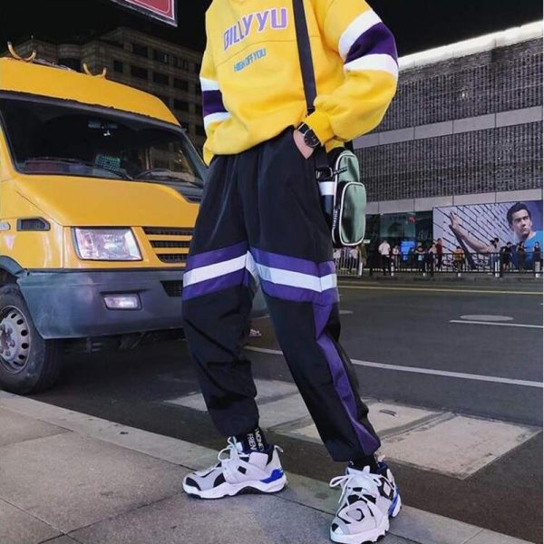 New Hip Hop Reflective pants Harajuku Casual Black Cargo Pants Women Elastic High Waist Pants Streetwear Sweatpants Jogger - Takalr