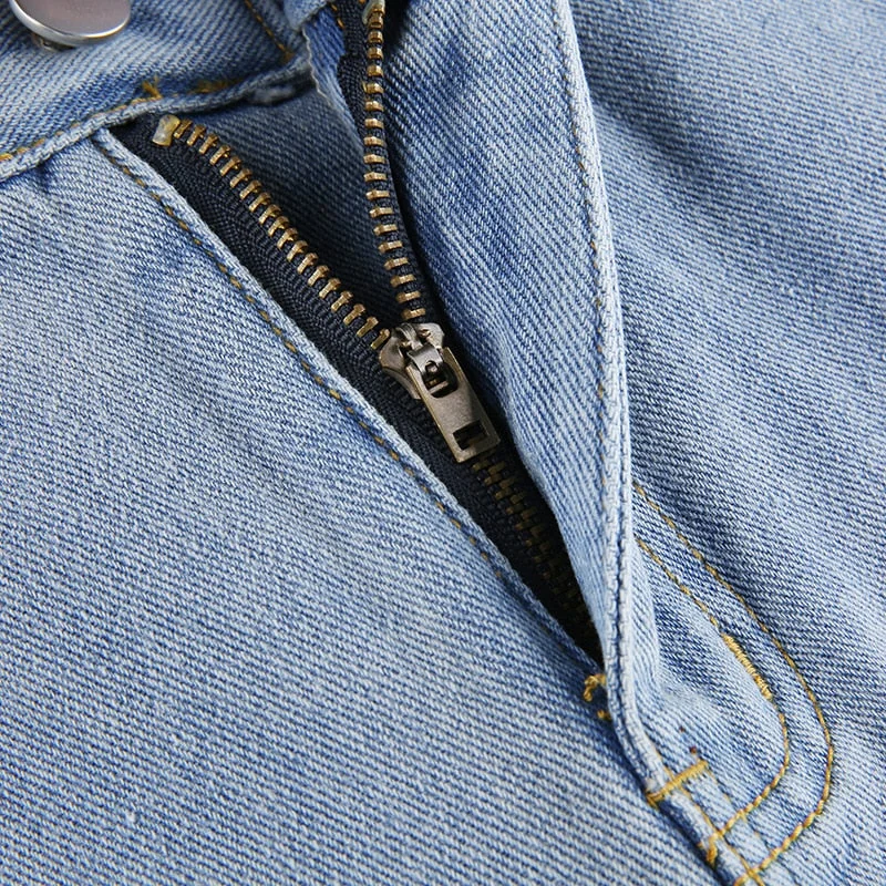 Casual Hollow Out High Waist Pants Woman Button Zipper Solid Straight Baggy Jeans - Image 10