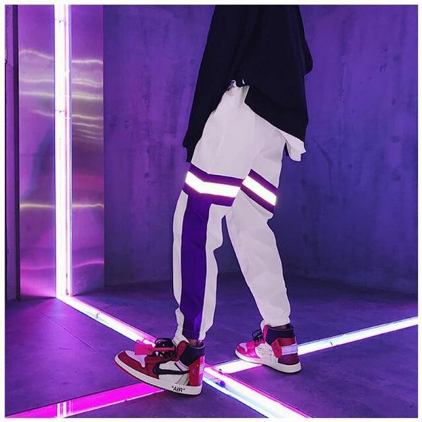 New Hip Hop Reflective pants Harajuku Casual Black Cargo Pants Women Elastic High Waist Pants Streetwear Sweatpants Jogger - Takalr