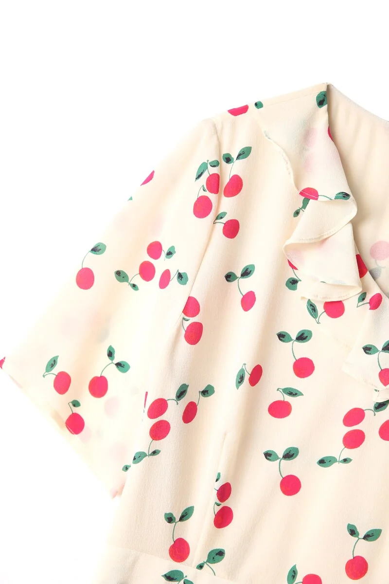 100% Silk Women's Runway Dresses V Neck Short Sleeves Ruffles High Street Printed Fashion Casual Summer Dresses - Image 9