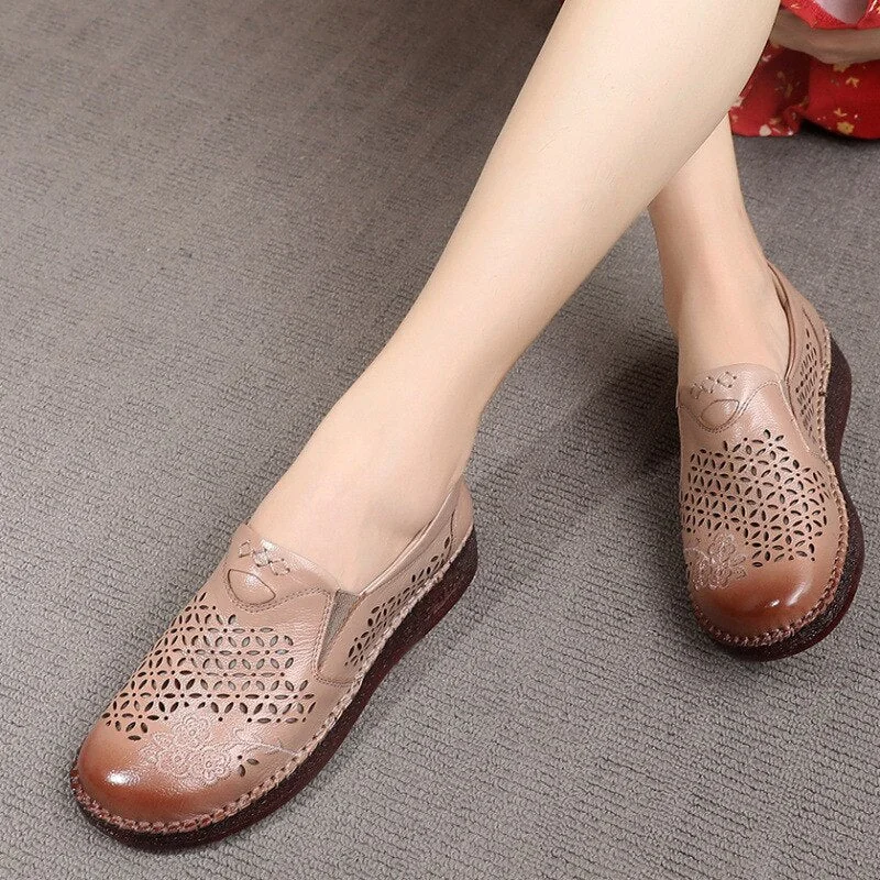 Spring Summer Slip On Women Shoes Hollow Breathable Genuine Leather Moccasins Flats Shoes Female - Image 33