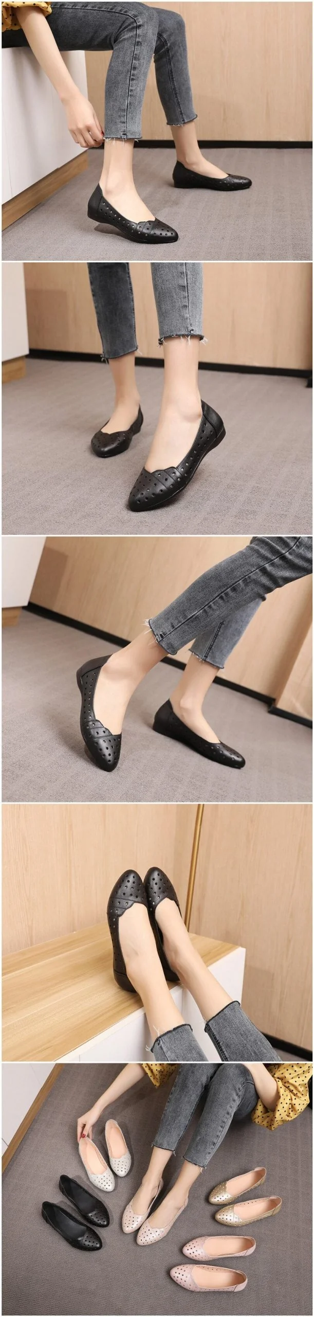 Women Flat shoes Low Heel Hollow Out Breathable Leather Soft Sandals - Image 10