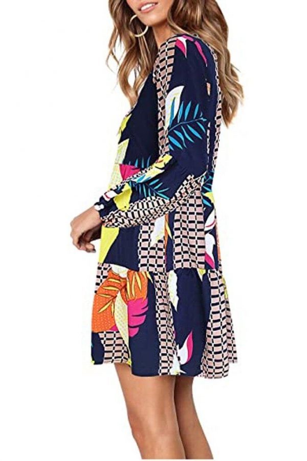 Fashion Womens Long Sleeve Dress Maple Leaf Printed Swing Loose Comfy Casual Dress A-line Fashion Dress#D3 - Takalr