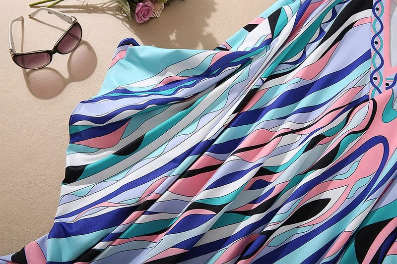 Women's Runway Dresses Sexy V Neck Batwing Sleeves Printed Knitted Loose Design Long Spit Fashion Dresses - Image 13
