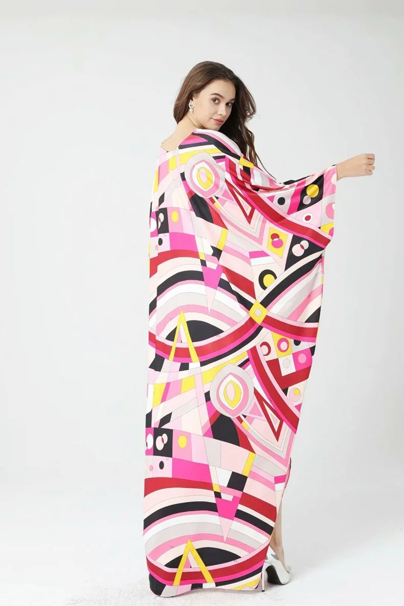 Women's Runway Dresses O Neck Batwing Sleeves Printed Lace Up Elegant Long Spring Robes Dresses Vestidos - Image 5