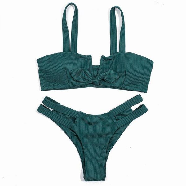 Bow Green Bikinis Push Up Bikini 2021 New Arrival Hollow Out Underwire Low Waist Swimsuit Sexy Swimwear Women Biquini - Takalr