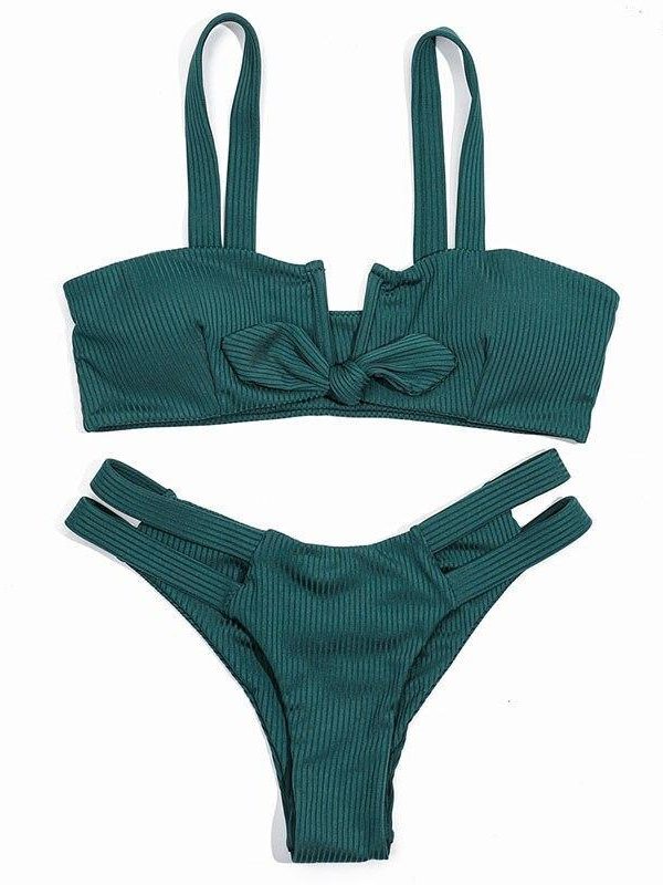 Bow Green Bikinis Push Up Bikini 2021 New Arrival Hollow Out Underwire Low Waist Swimsuit Sexy Swimwear Women Biquini - Takalr