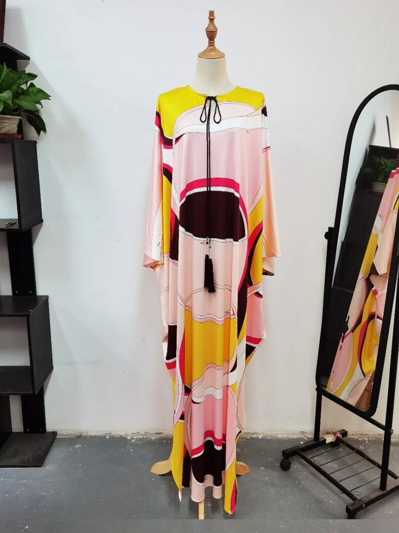 Women's Runway Dresses O Neck Batwing Sleeves Lace Up Printed Fashion Long Holiday Dress in Plus Sizes - Image 9