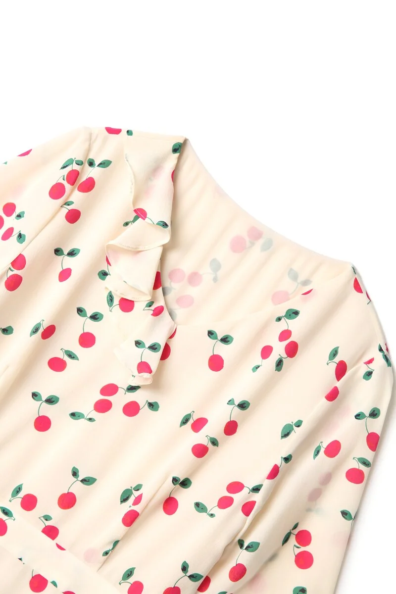 100% Silk Women's Runway Dresses V Neck Short Sleeves Ruffles High Street Printed Fashion Casual Summer Dresses - Image 8