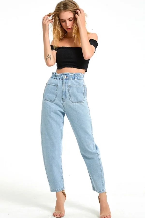 Women High Waist Loose Wide Leg Harem Denim Jeans Pants