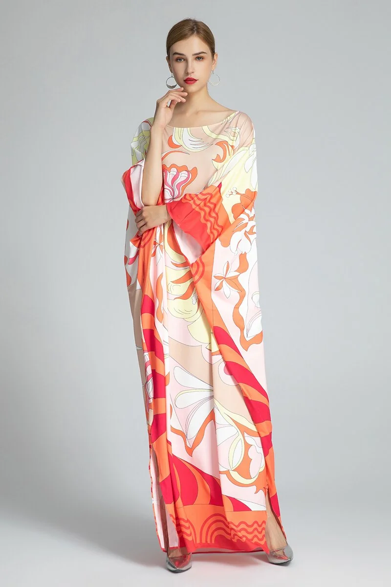 Women's Runway Dresses O Neck Batwing Sleeves Knitted Printed Elegant Long Autumn Robes Dresses Vestidos - Image 6
