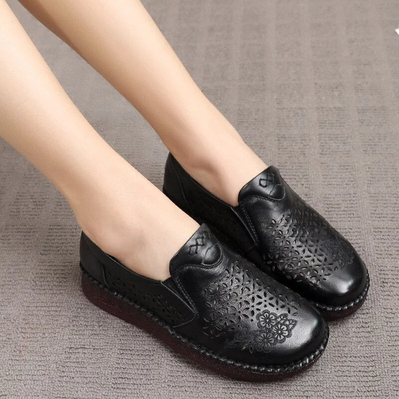 Spring Summer Slip On Women Shoes Hollow Breathable Genuine Leather Moccasins Flats Shoes Female - Image 19