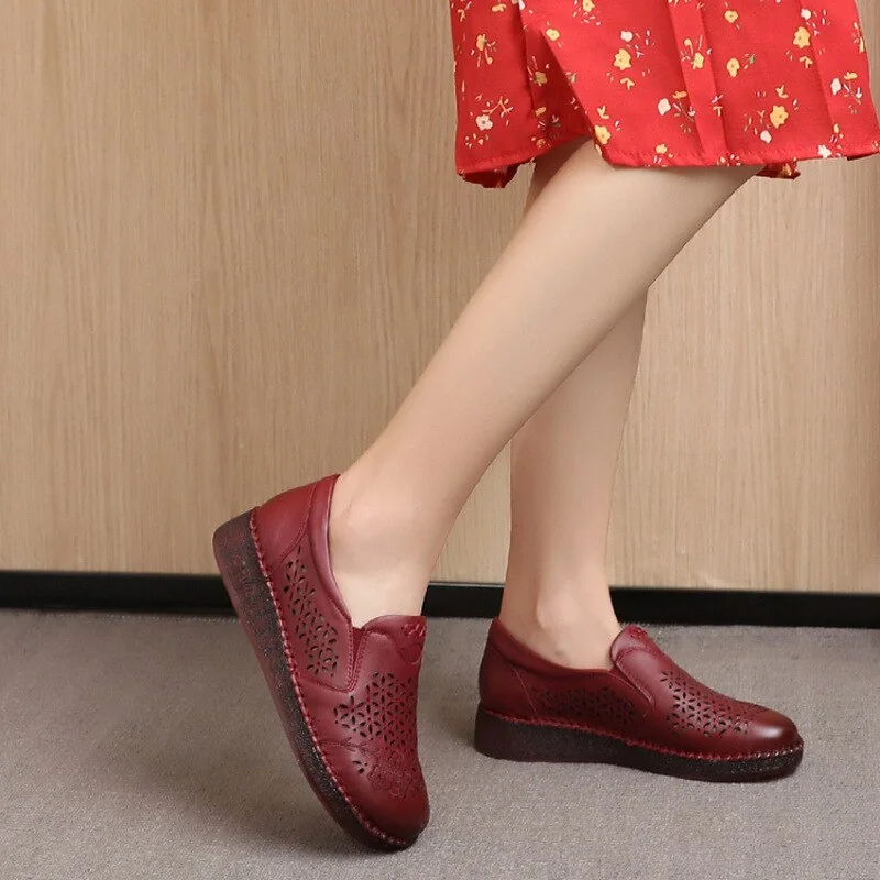 Spring Summer Slip On Women Shoes Hollow Breathable Genuine Leather Moccasins Flats Shoes Female - Image 23