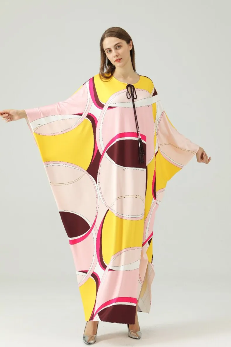 Women's Runway Dresses O Neck Batwing Sleeves Lace Up Printed Fashion Long Holiday Dress in Plus Sizes - Image 2