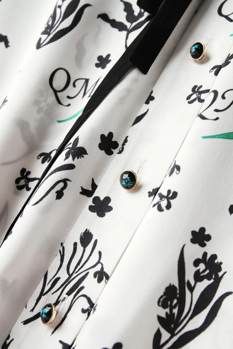 100% Silk Women's Shirt Turn Down Collar Lace Up Printed Long Sleeves Fashion Casual Blouse Tops - Image 12