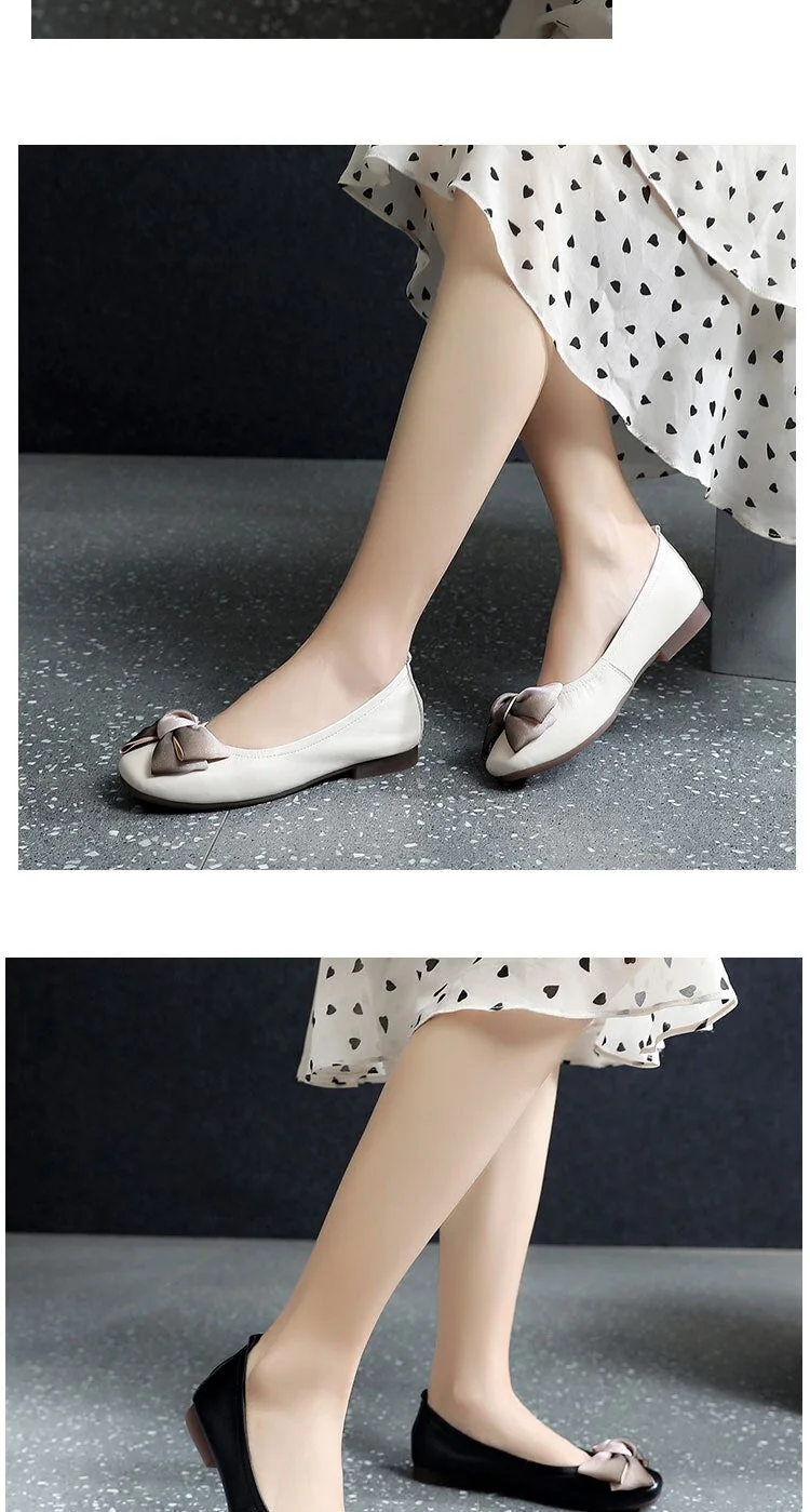 Genuine Leather Female Flat Shoes Bow Square Head Fashion Shoes Spring Soft Comfortable Shoes Woman Flats - Image 9