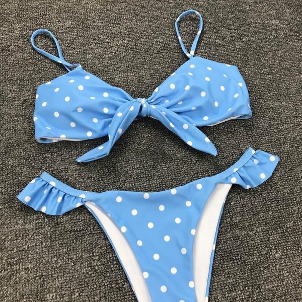 2021 Bikinis Mujer Sexy Ruffle Swimwear Women Tie Front Swimsuit Polka Dot Print Biquini Beach Wear Bathers Bathing Suit - Takalr