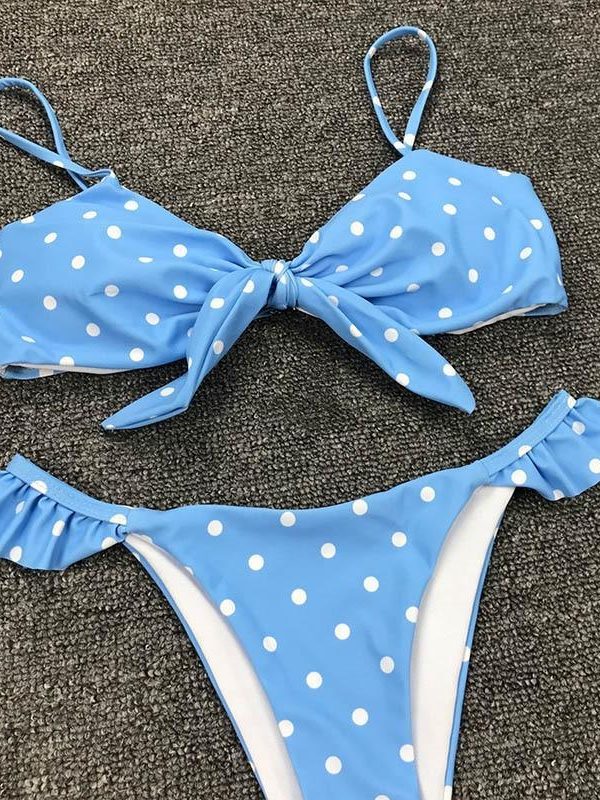 2021 Bikinis Mujer Sexy Ruffle Swimwear Women Tie Front Swimsuit Polka Dot Print Biquini Beach Wear Bathers Bathing Suit - Takalr