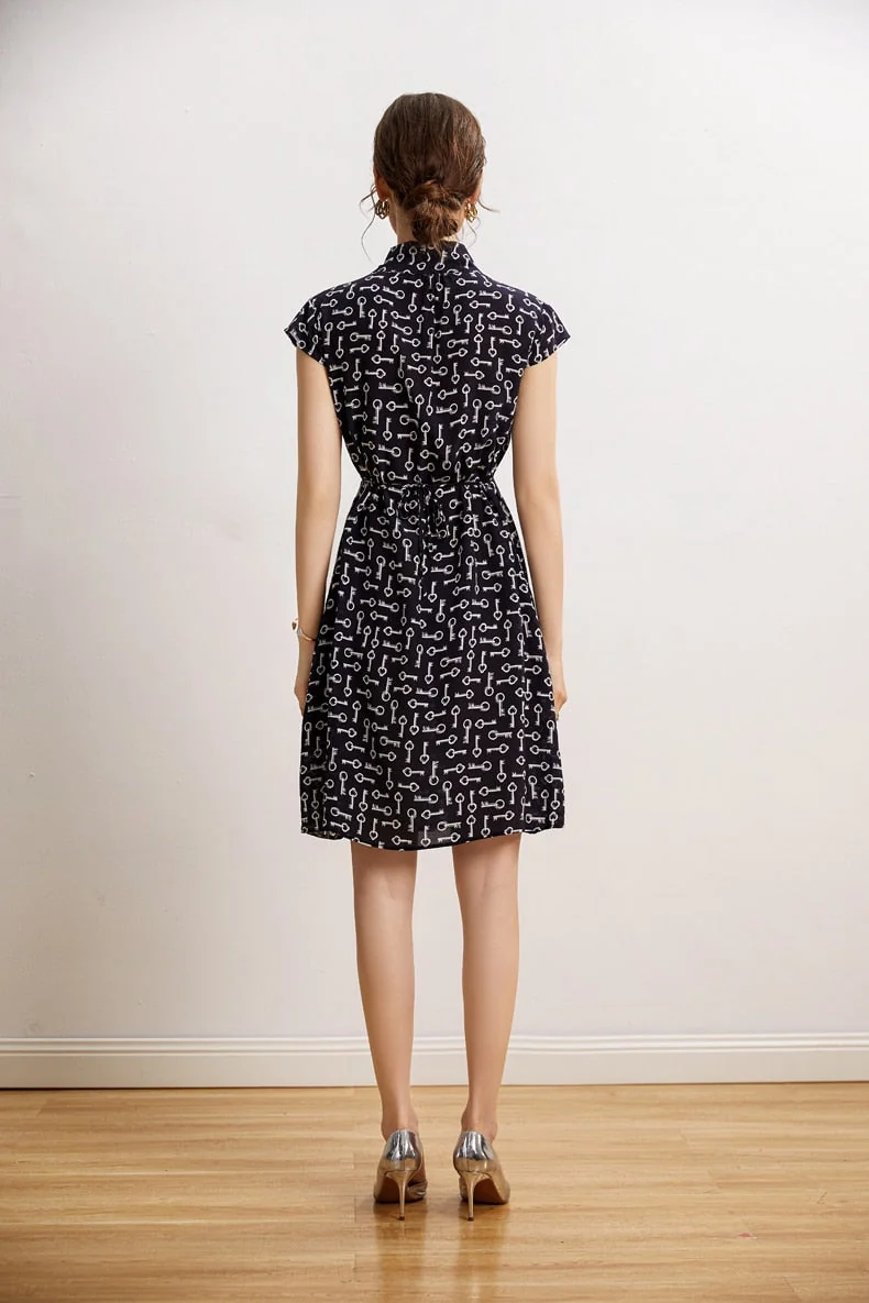 100% Silk Women's Dresses V Neck Short Sleeves Printed Side Pockets Fashion Summer Dress Vestidos - Image 6