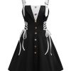 Mock Button Buckle Strap Lace-up Twofer Dress A Line Mini Faux Twinset 2 In 1 Dresses Sleeveless Dress