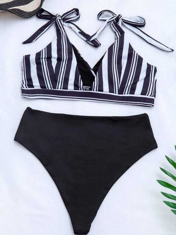 High Waist Bikinis Swimsuits 2021 Swimwear Women Top Wrap Biquini Beachwear Strap Bow Bathing Suits Striped Bikini Set - Takalr