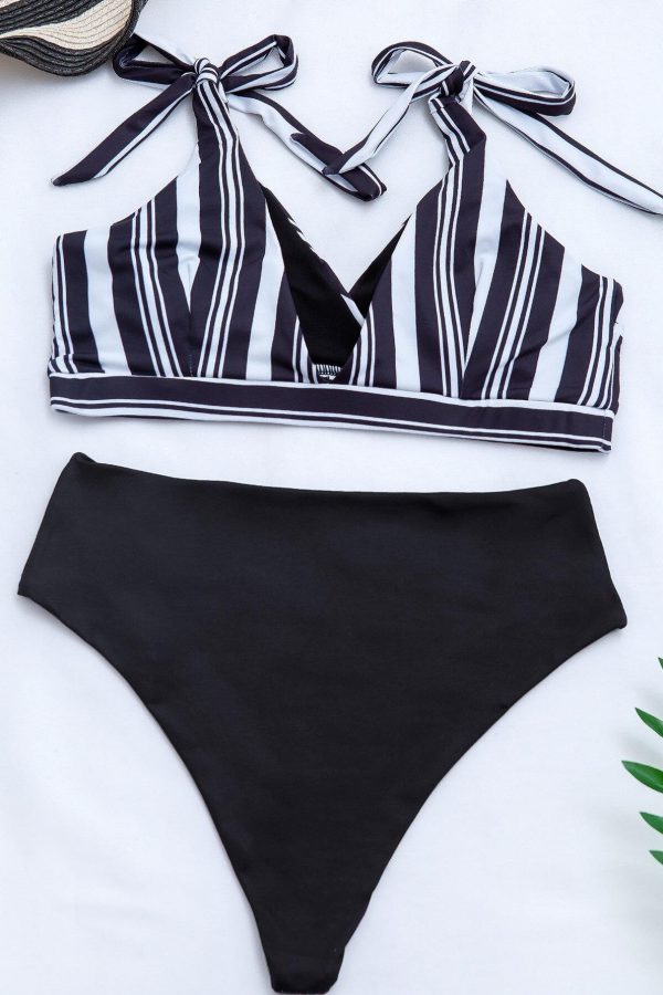 High Waist Bikinis Swimsuits 2021 Swimwear Women Top Wrap Biquini Beachwear Strap Bow Bathing Suits Striped Bikini Set - Takalr